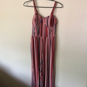 No Boundaries Red Striped Cropped Jumpsuit